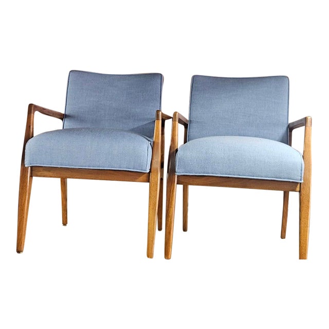 Pair of Mid-Century Modern Accent Chairs - Light Blue (New Fabric) For Sale