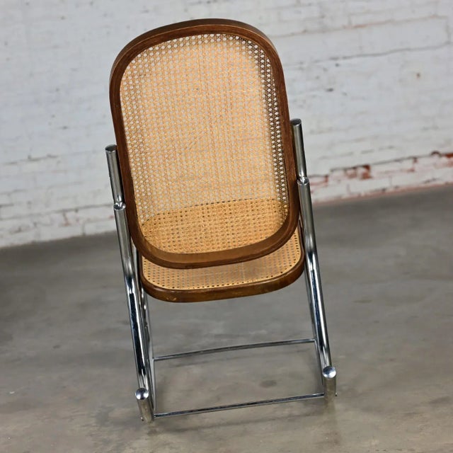 1970s 1970’s Bauhaus Style Chrome Tube Bentwood & Cane Rocking Chair or Rocker For Sale - Image 5 of 12