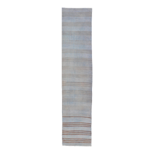 Vintage Turkish Kilim Runner With Soft Cream and Beige Stripes 2'6 X 12'2