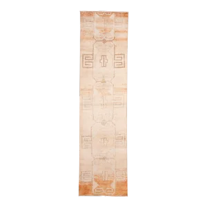 Mid 20th Century Vintage Turkish Handmade Beige Medallion Wool Runner