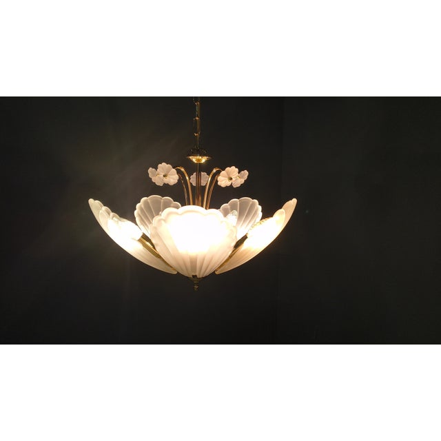 Vintage Italian Glass and Brass Chandelier, 1970s For Sale - Image 8 of 17