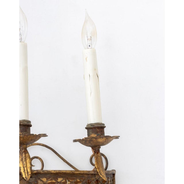 Mid 20th Century French Empire Style Gilt Wrought Iron Sconces, 2 For Sale - Image 9 of 10