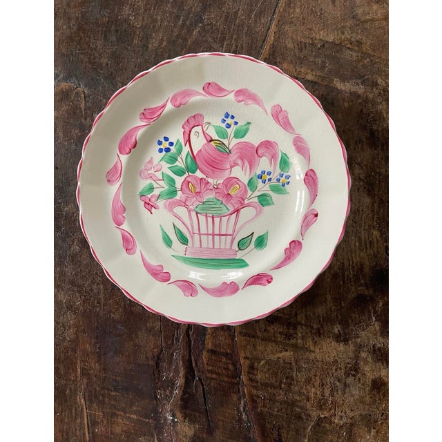 Set of Four (4) Pink English Chanticleer Fondeville England 7 7/8” Plates For Sale In Chicago - Image 6 of 9