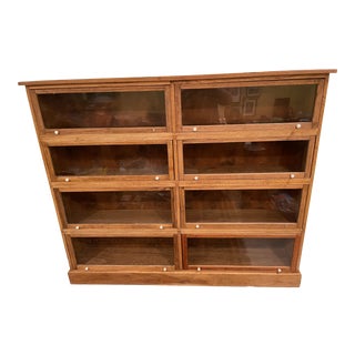Vintage English Traditional Oak Double Barrister Bookcase For Sale