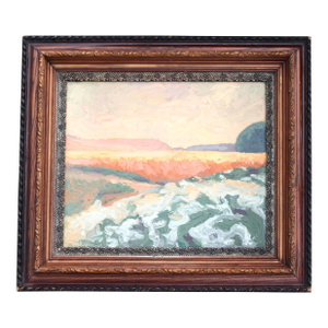 Midcentury Impasto or Impressionist Landscape Painting in Original Frame