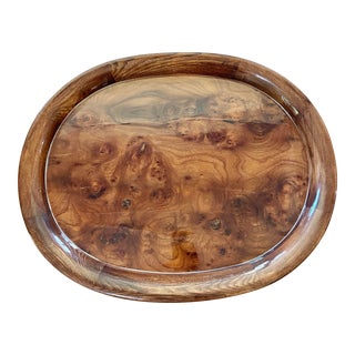 Vintage Lacquered Large Oval Burlwood Serving Tray For Sale