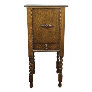 Antique Tiger Oak Cigar Humidor & Smoking Cabinet With Barley Twist Legs For Sale