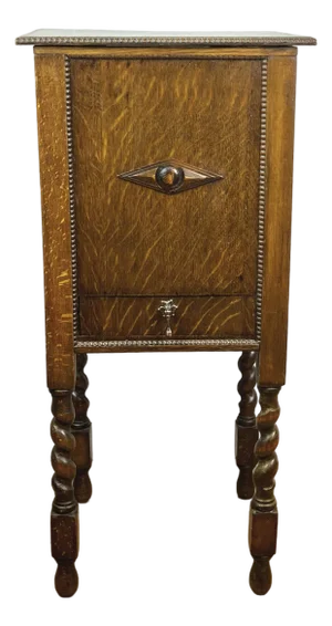 Antique Tiger Oak Cigar Humidor & Smoking Cabinet With Barley Twist Legs