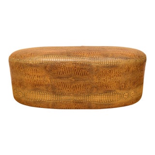 Custom Italian Faux Crocodile Leather Ottoman For Sale