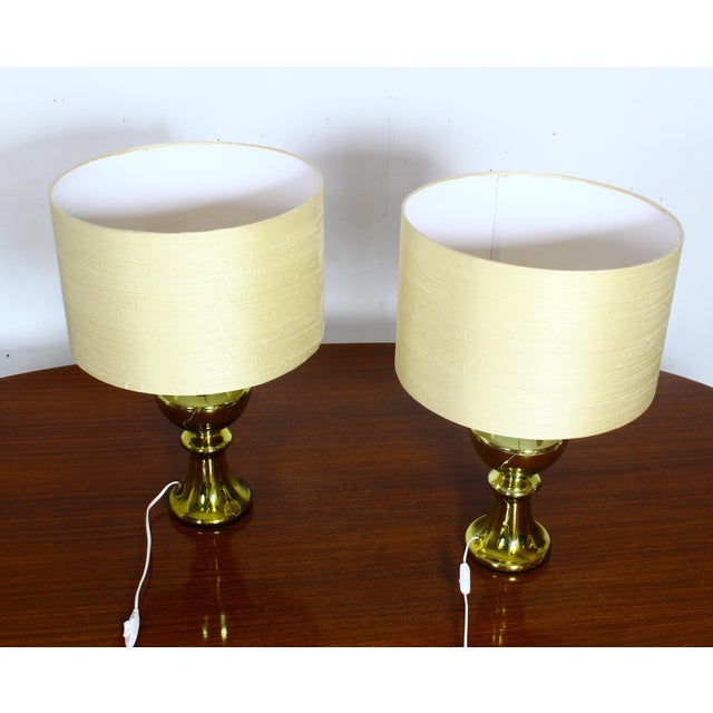 Vintage Swedish Gold Table Lamps with Silk Shades from Luxus, 1970s, Set of 2 For Sale - Image 13 of 14