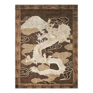 1890s Brown Dragon Embroidery Wall Hanging Qing Antique Chinese Textile For Sale
