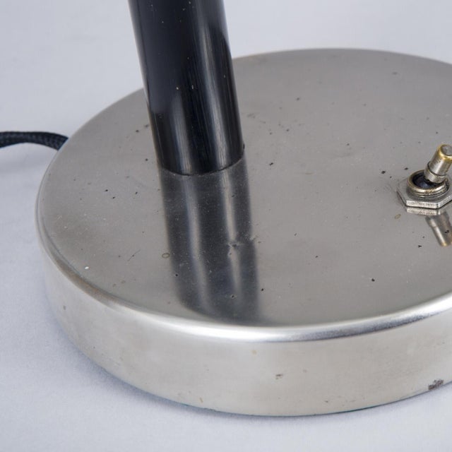 Art Deco Table Lamp in Nickel-Plated Steel and Oak, Czech, 1920s For Sale - Image 3 of 10
