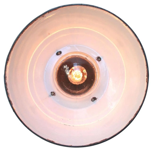 Industrial Vintage Industrial Enamel and Cast Iron Lamp For Sale - Image 3 of 6