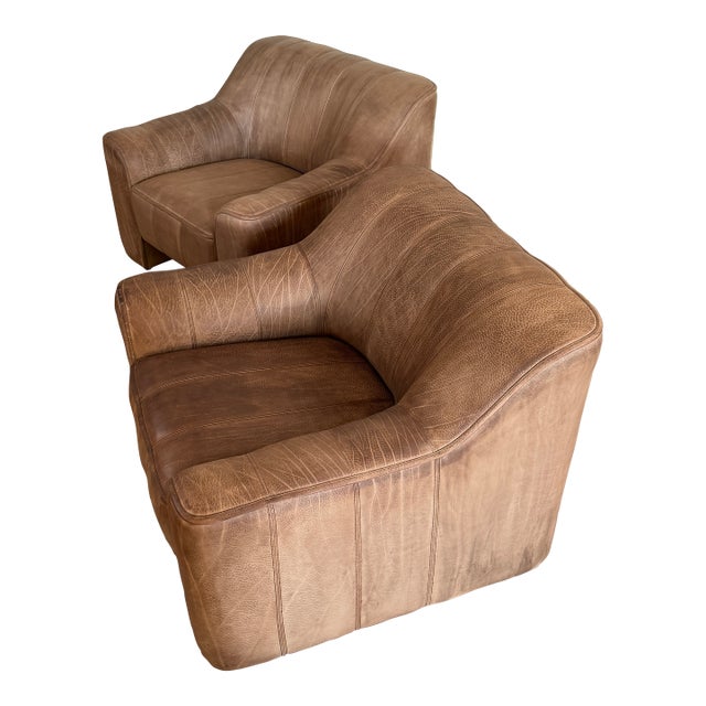 Vintage 1970s DeSede Ds-44 Buffalo Leather Lounge Chairs For Sale