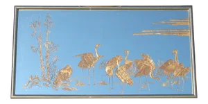 Vintage Oriental Asian Hollywood Regency Wall Mirror W Etched Gold Crane Birds