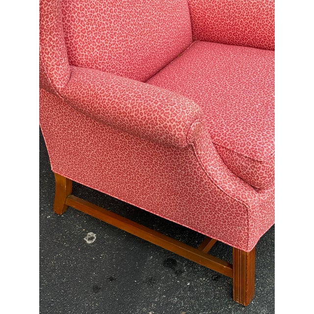 Vintage Pink Leopard Upholstered Chippendale Wingback Chair For Sale In New York - Image 6 of 8
