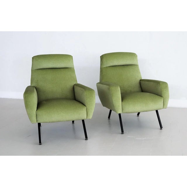 Set of Italian Armchairs in Green Velvet, 1960s For Sale - Image 4 of 16