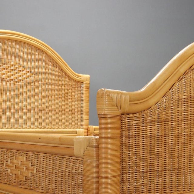 Wicker and Bamboo Bed, 1980s For Sale - Image 3 of 9