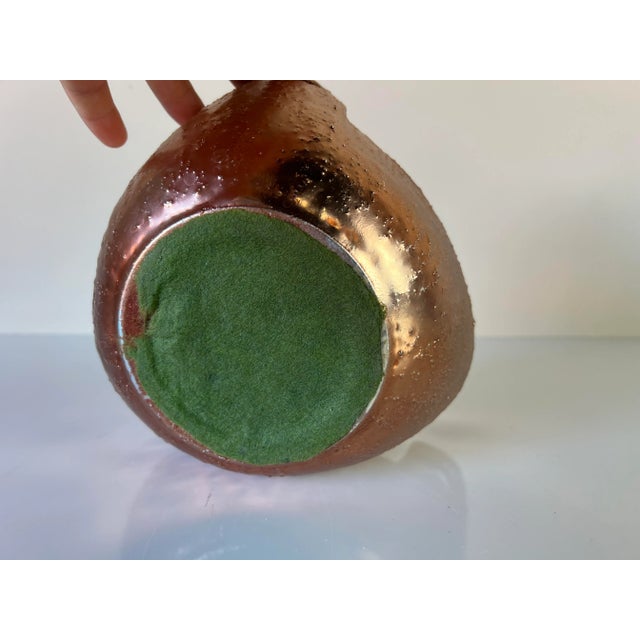 Ceramic Vintage Copper Finish Sculptural Art Ceramic Bowl For Sale - Image 7 of 10