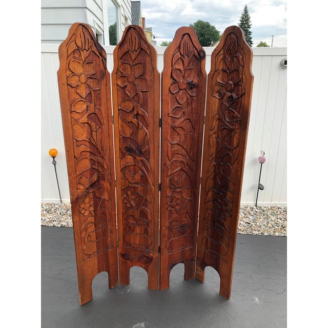Vintage Carved Wood Folding Screen Room Divider Chairish