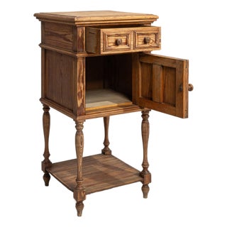 1900-1909 France Golden Oak Carved Oak Bedside Cabinet For Sale