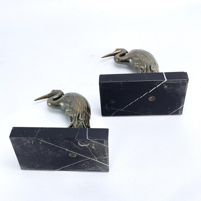 Art Deco Bookends with Heron Bird Marble Base, 1930s, Set of 2 For Sale - Image 6 of 11