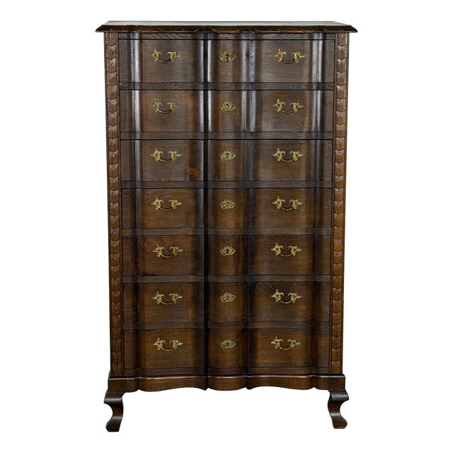 Danish Baroque Oak Serpentine Tallboy Chest of Drawers, 1940s For Sale