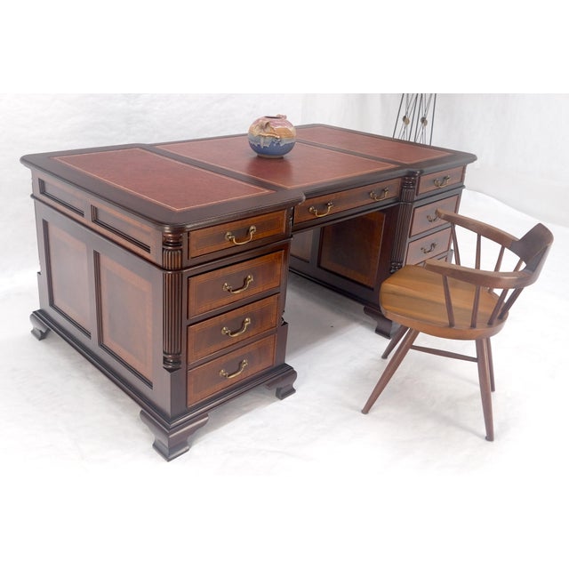 Large Double Pedestal Embossed Leather Top Mahogany Partners Desk MINT