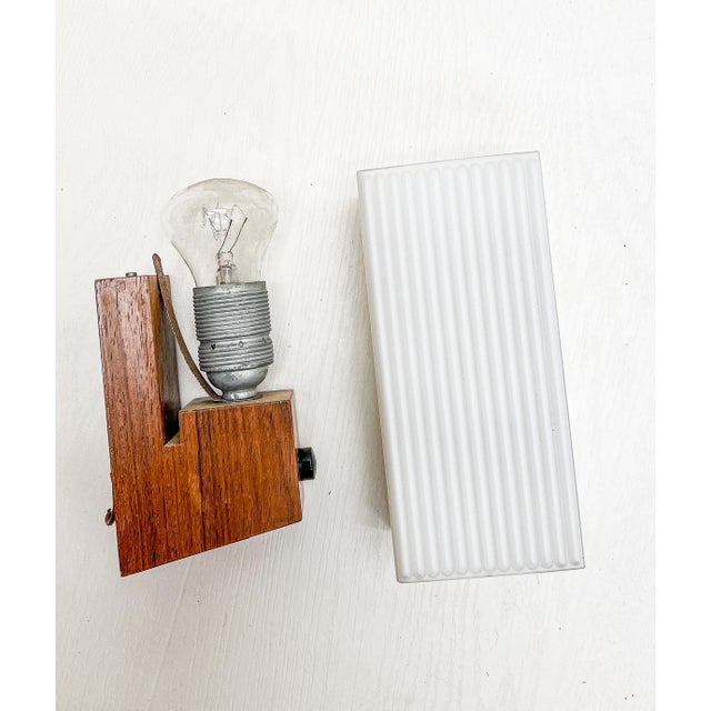 Wood Mid-Century Teak and Opaline Wall Lamp attributed to Bega, 1960s For Sale - Image 7 of 9