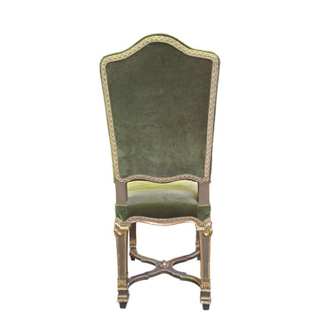 Chairs in Lacquered and Gilded Wood with Green Velvet Upholstery, 1940s, Set of 2 For Sale - Image 4 of 18