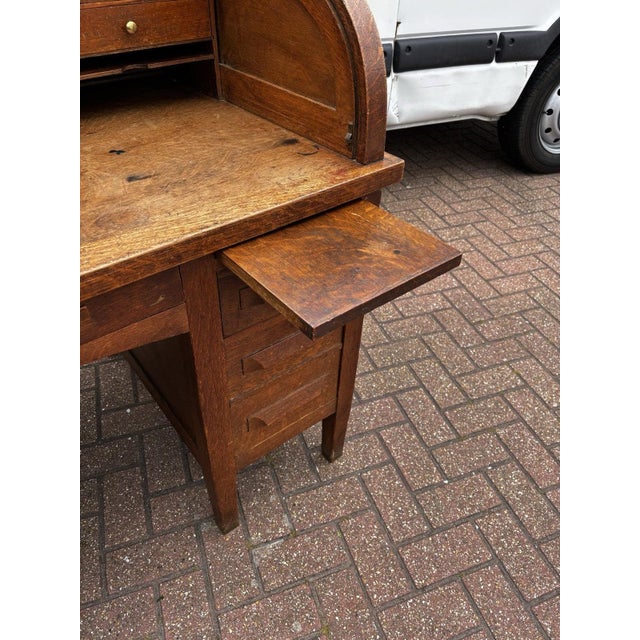 Brown Edwardian Oak Roll Top Desk For Sale - Image 8 of 15
