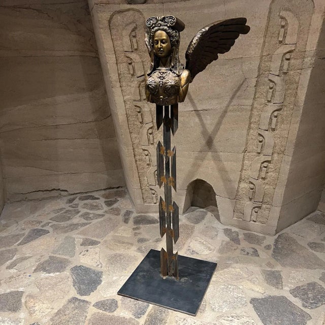 Mid-Century Modern Greek Sphinx Sculpture Female Bronze Forged Steel For Sale - Image 3 of 13