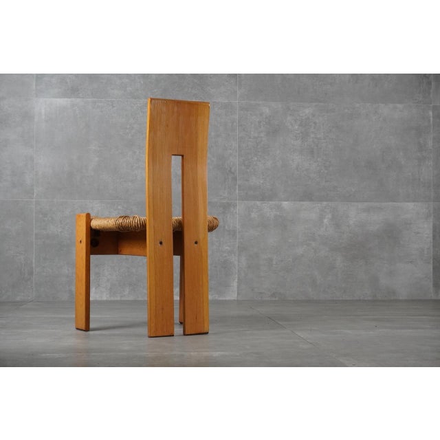 Postmodern Sculptural Oak and Rush Seat Dining Chairs, 1970s, Set of 4 For Sale - Image 9 of 13
