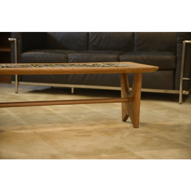 Wood Coffee Table with Magazine Rack in Oak and Ceramic by Guillerme et Chambron for Votre Maison, 1950s For Sale - Image 7 of 12