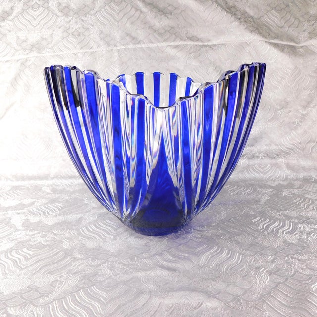 Contemporary Large Blue and Clear Art Glass Bowl For Sale - Image 3 of 4