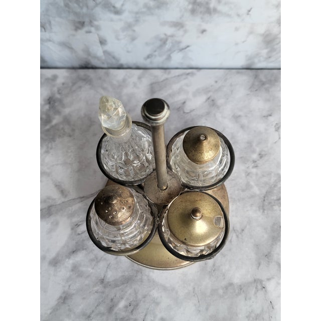 1940s Victorian-Style Brass Glass Condiment Set - 5 pcs For Sale - Image 4 of 13