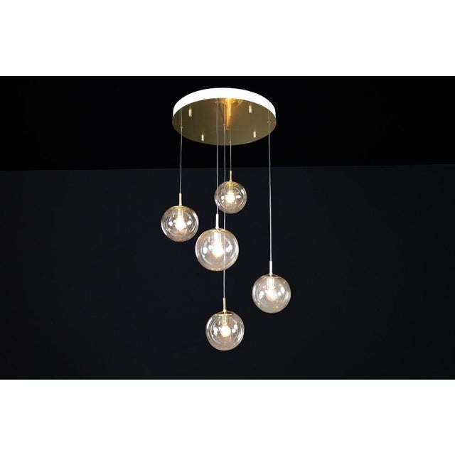 1970s Mid-Century Cascade with 5 Smoked Hand-Blown Globes attributed to Glashütte Limburg, 1970s For Sale - Image 5 of 11