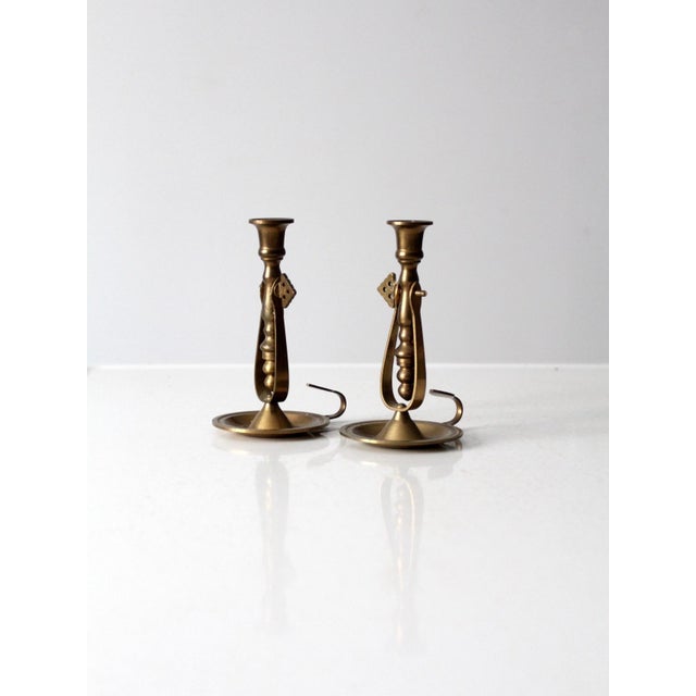 Antique Tilting Brass Chambersticks For Sale - Image 6 of 11