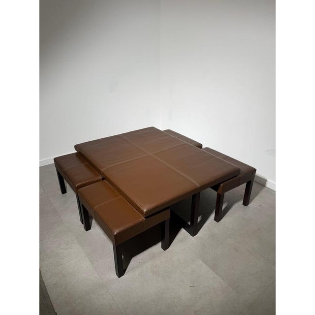 Leather Coffee Table with Nesting Stools, Set of 5 For Sale - Image 6 of 6