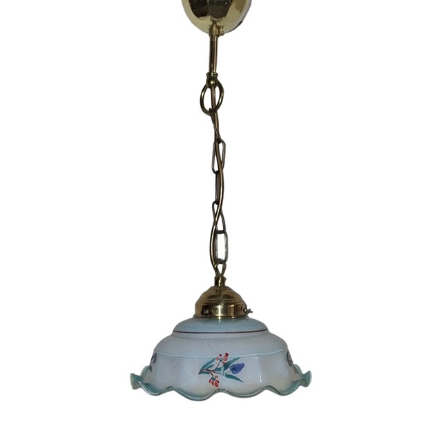 Art Deco Brass and Glass Ceiling Lamp, 1930s For Sale