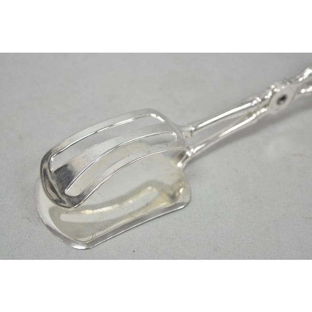 Metal Vintage Silver Plated Faux Bamboo Scissor Style Pastry Cake Serving Tongs For Sale - Image 7 of 10