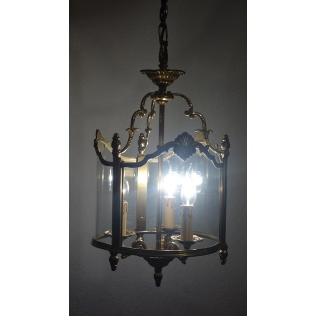 Spanish Brass and Glass 3-Light Chandelier, 1950s For Sale - Image 4 of 11
