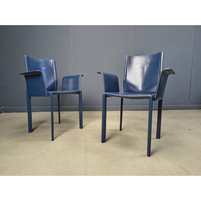 Vintage Blue Leather Dining Chairs, Italy, 1980s, Set of 8 For Sale - Image 10 of 12