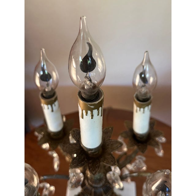 Brass Vintage Spanish Brass & Crystal Candelabra Lamp For Sale - Image 8 of 14