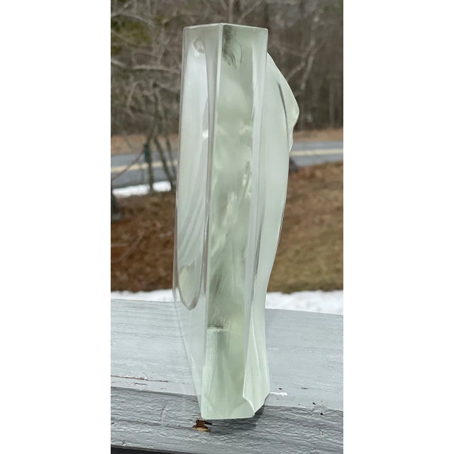 Transparent Deco - Mid Century Vintage Frosted Art Glass Madonna Statuette Crystal Plaque For Sale - Image 8 of 17