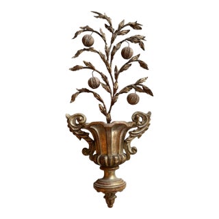 Large Mid Century Vintage Italian Iron and Wood Wall Decor With Fruits and Leaves For Sale