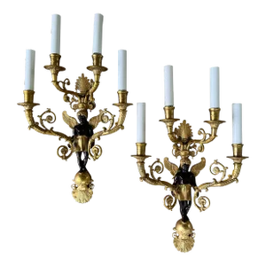 Early 19th Century French Empire Bronze Figural Wall Sconces - Pair (4 Sets Available)