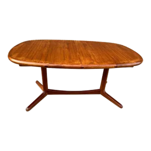 Mid Century Solid Teak Dining Table With Leaf. 1960s.