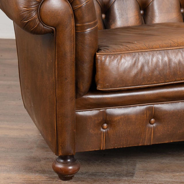 Brown 20th Century Brown Leather Chesterfield Sofa and Two Club Chairs From Denmark (Set of 3) For Sale - Image 8 of 14