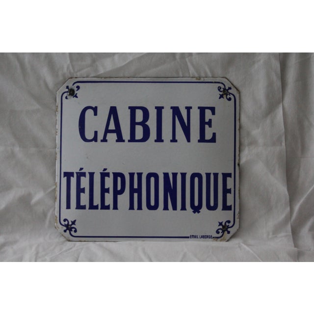 Phone Box Sign in Blue and White Enamel Metal, 1970s For Sale - Image 15 of 18